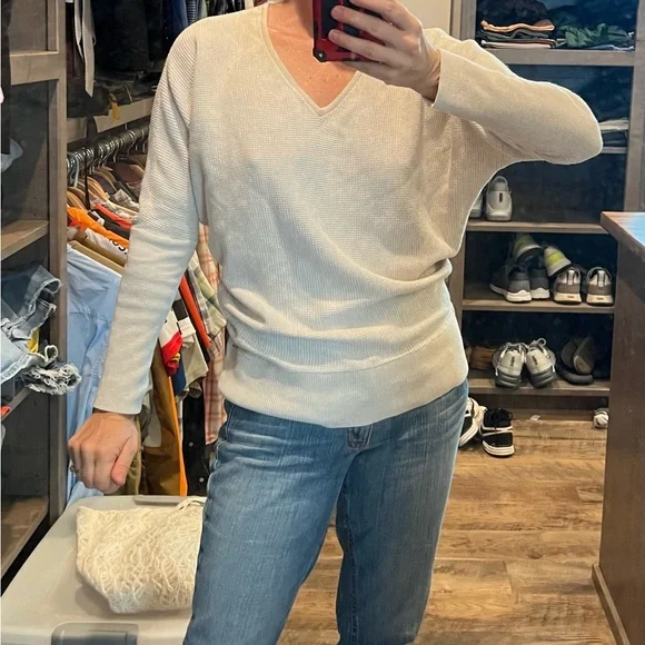 Calia cotton Cashmere Blend Sweater Oatmeal Women's Cream V-Neck Sweater Small - Picture 3 of 4